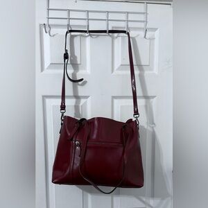 Chic Maroon Leather Shoulder Bag